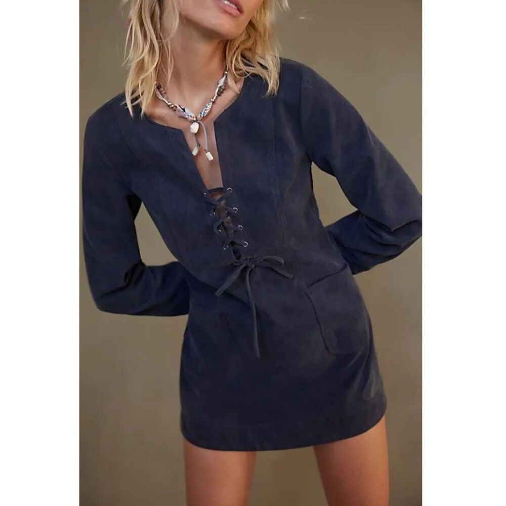 NWOT Free People Bradley Faux Suede Mini Dress in Deeper Iris